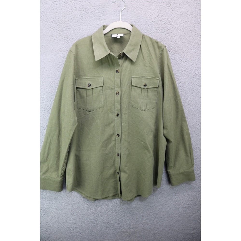 Tuckernuck Olive Steele Long Sleeve Button-Up Linen Blend Boyfriend Top-XL